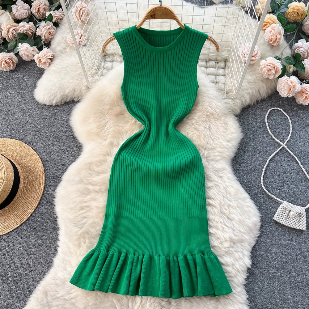 Spring And Autumn Sleeveless Slim Fit Base Sweater Dress