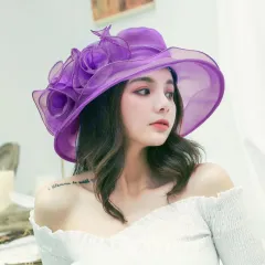 Women's Sun Hat Mesh Bowler Hat Organza Summer Sun Hat - Purple - View 1