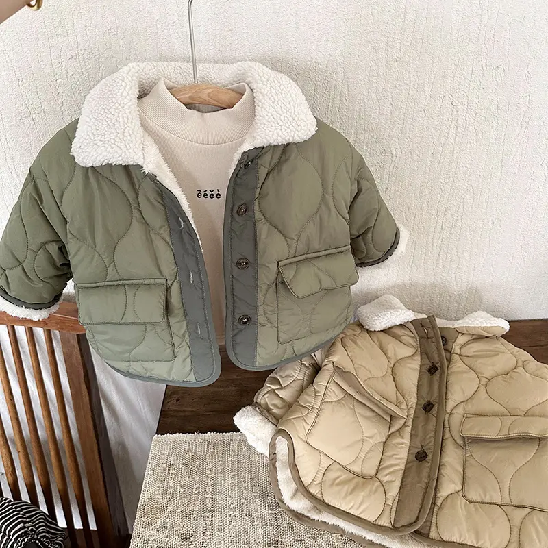Korean Style Lamb Fur Collar Fleece-lined Thickened Cotton-padded Coat