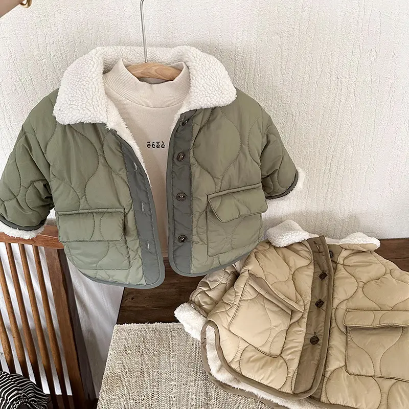 Korean Style Lamb Fur Collar Fleece-lined Thickened