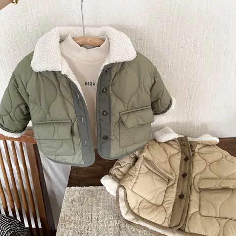 Korean Style Lamb Fur Collar Fleece-lined Thickened Cotton-padded Coat