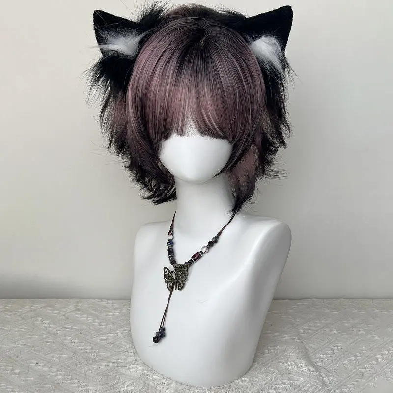 Wig for Women Black and Pink Ombre Siamese Cat