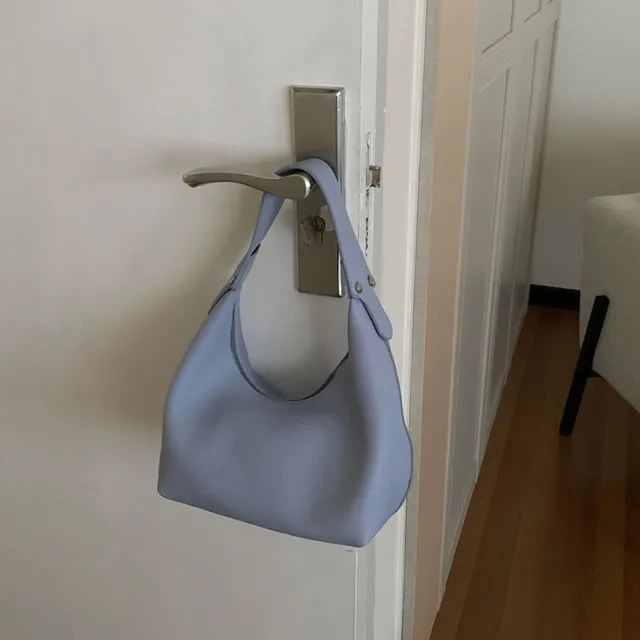 Portable Shoulder Bag Korean Style Contrast Color Minimalist Pu Soft Leather Dumpling Blue - Shop at LoveMi