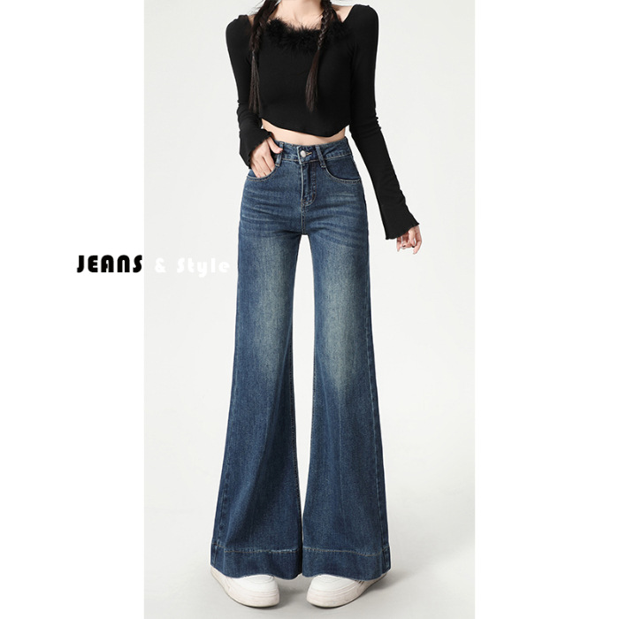 High Street Retro Slightly Flared Jeans Women Blue - Shop at LoveMi