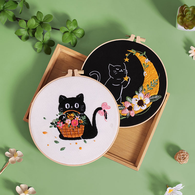 Moonlight Night Black Cat Embroidery Handmade Diy Material Package — image 1