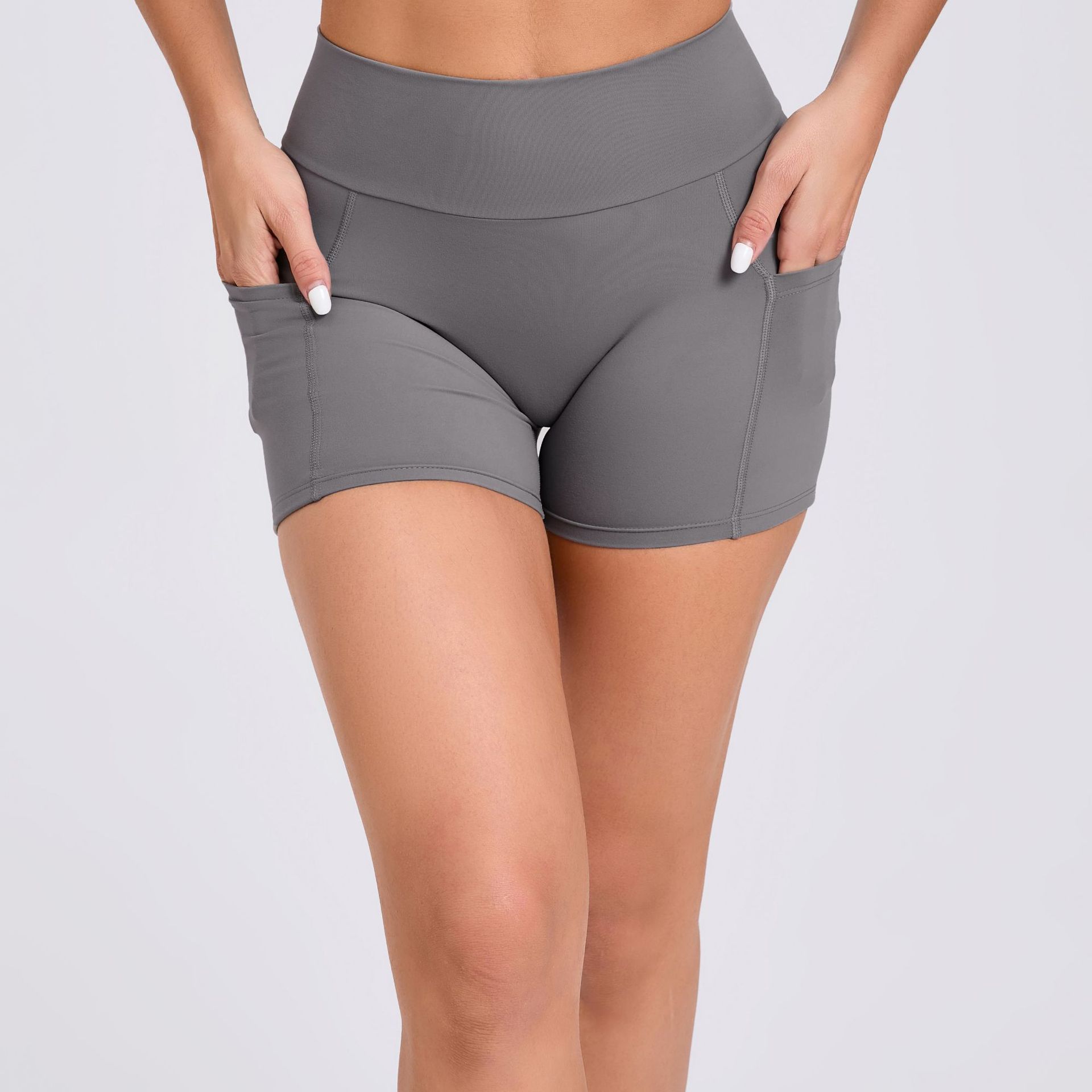 High Waist Tight Yoga Shorts With Pockets On Both Sides - Picture 8 of 11