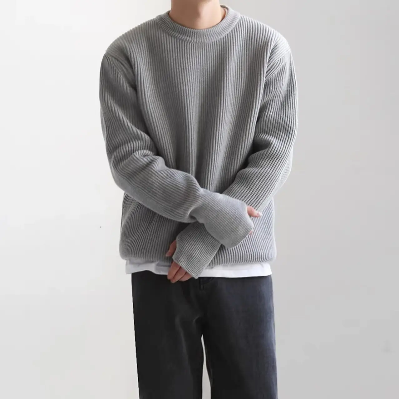 Wool Sweater Foreign Trade Gray Black Round