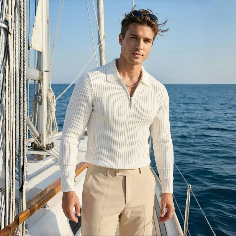 Mens Fashionable Casual Knitted Half-Zip Sweater