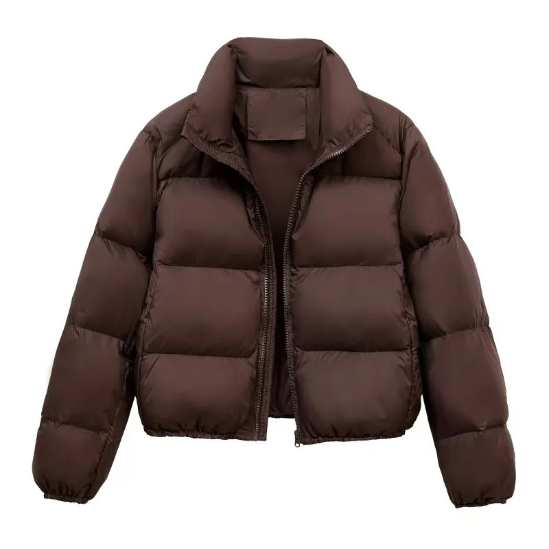 Short Women's Coat Thickened Thermal Zipper Bread Coat - Coffee