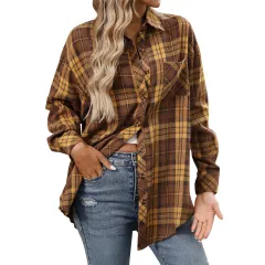Women's Long Sleeve Retro Versatile Style Stylish Shirt - Khaki - View 1