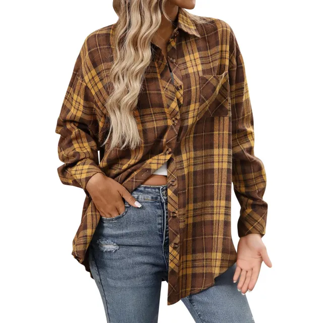 Women's Long Sleeve Retro Versatile Style Stylish Shirt Khaki - Shop at LoveMi