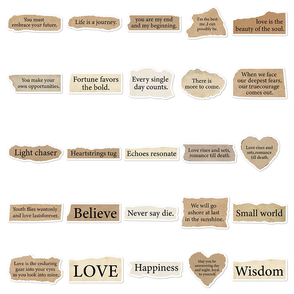 50 Pieces Torn English Stickers Laptop Notebook Decorative Stickers 5