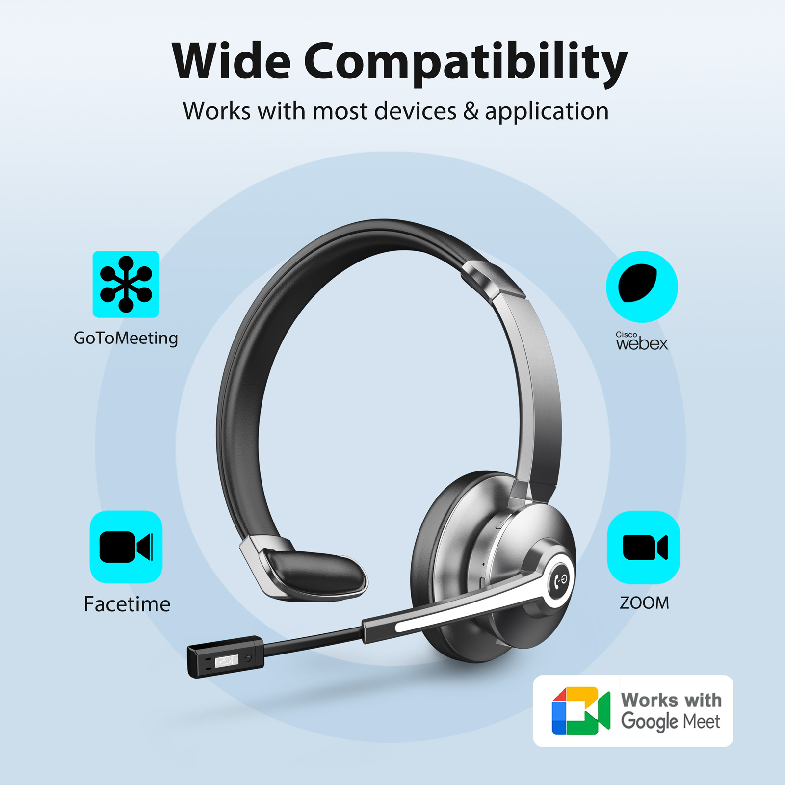 Single-ear Base-mounted Over-ear Bluetooth Wireless Noise-canceling Communication Headset