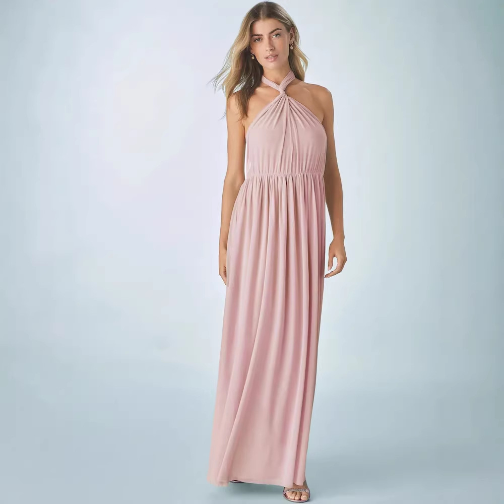 Pleated Solid-Colored Strap Three-Way Dress