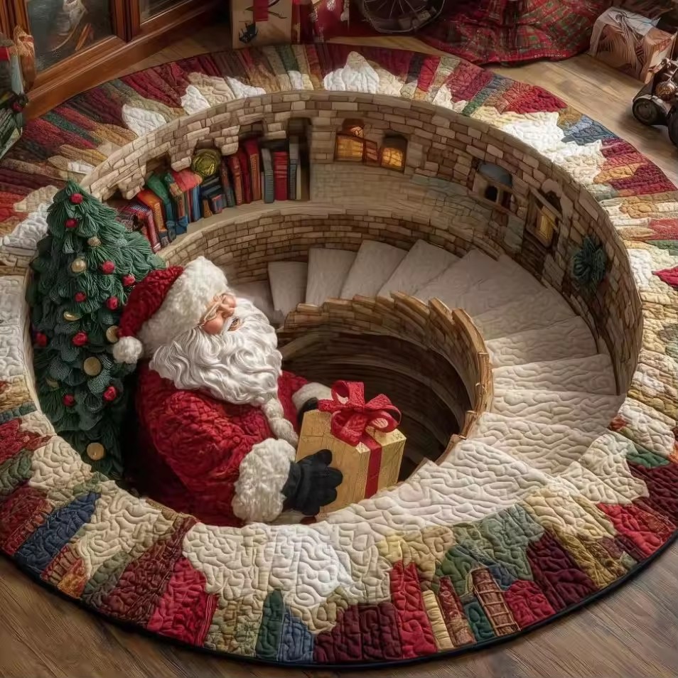Christmas Crystal Velvet Floor Mat With Santa Claus