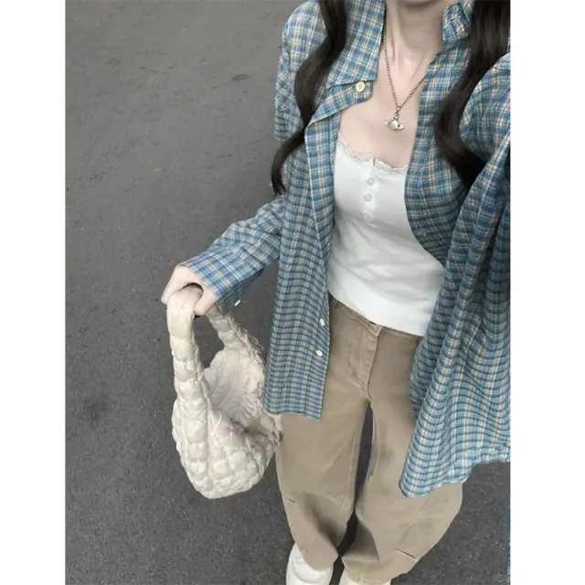 Early Spring New Blue Color Plaid Shirt For Women Blue Shirt - Shop at LoveMi