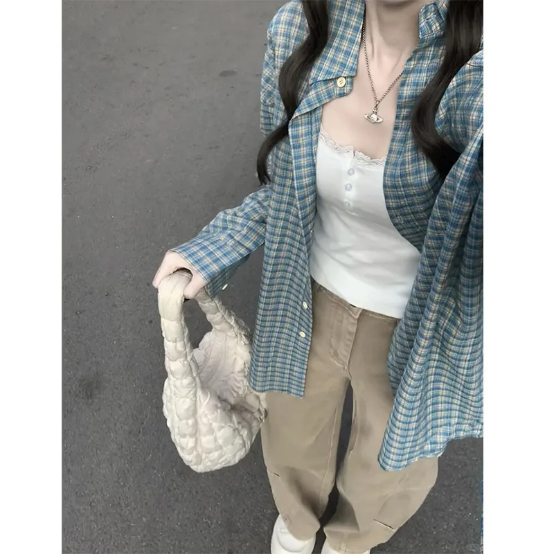 Early Spring New Blue Color Plaid Shirt For Women - Blue Shirt