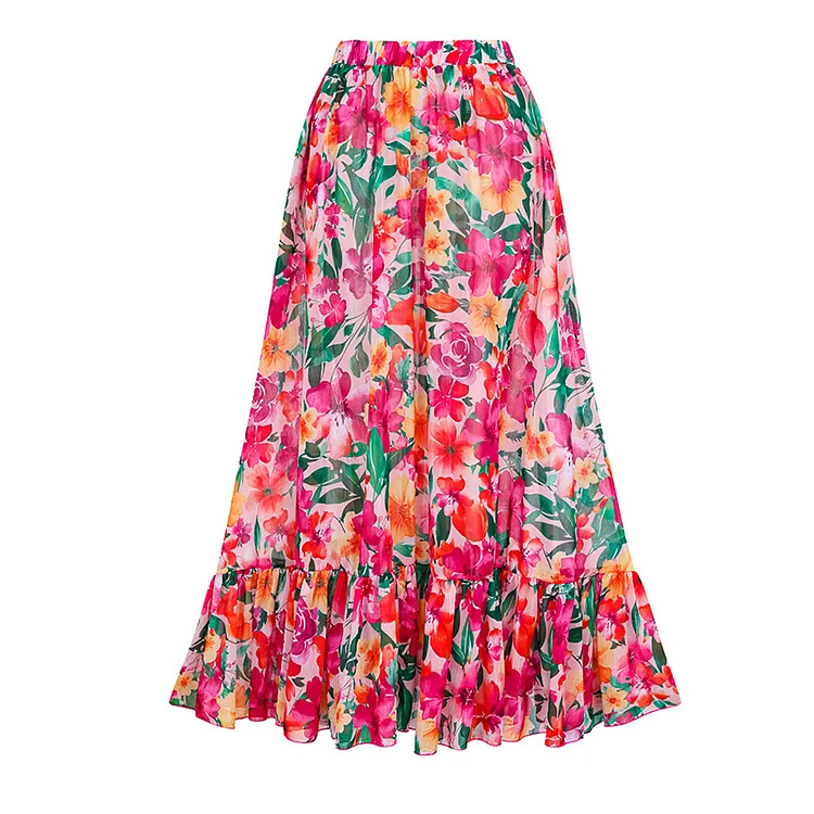 Flounced Backless Floral Beach Vacation Swimsuit Suit Umbrella Skirt - Shop at LoveMi