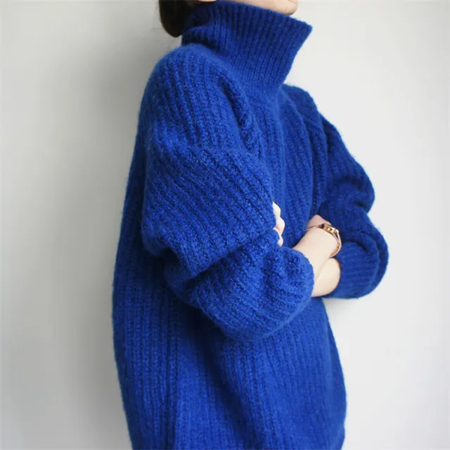 Loose And Idle All matching Fashion Casual Turtleneck Sweater For Women Blue - Shop at LoveMi