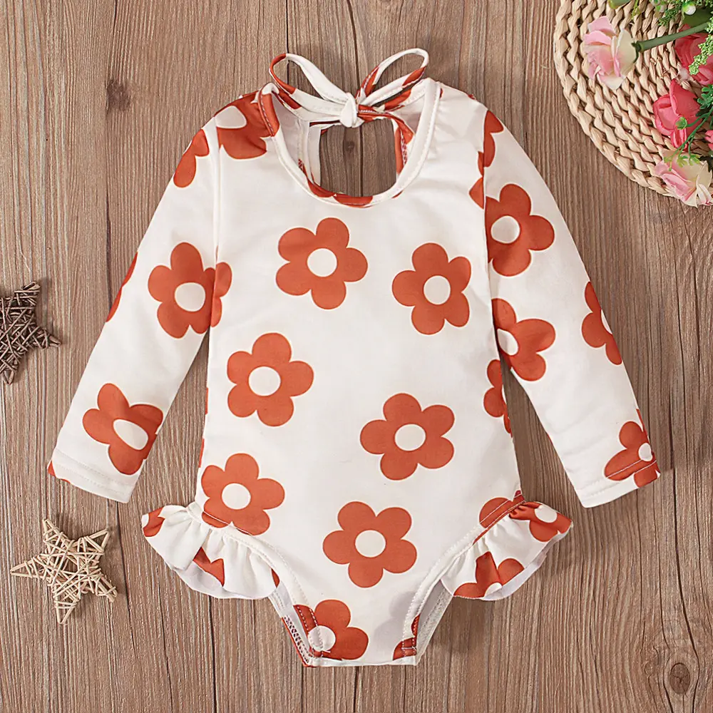 Girl's Pattern Graphic Print Crew Neck Open