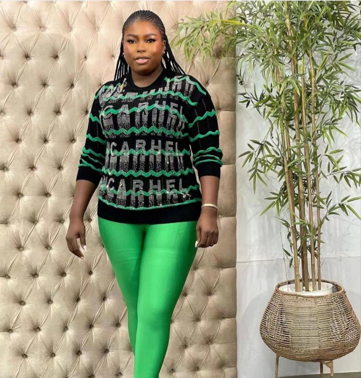 New Knitwear Rhinestone Round Neck Long Sleeve Top Women's Autumn