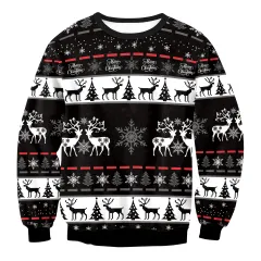 Mixed Colour Elk Christmas Digital Printing Sweater Long Sleeve Coat - Swys062 - View 1