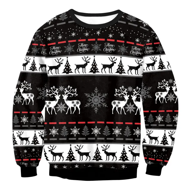 Mixed Color Elk Christmas Digital Printing Sweater Long Sleeve Coat Swys062 - Shop at LoveMi