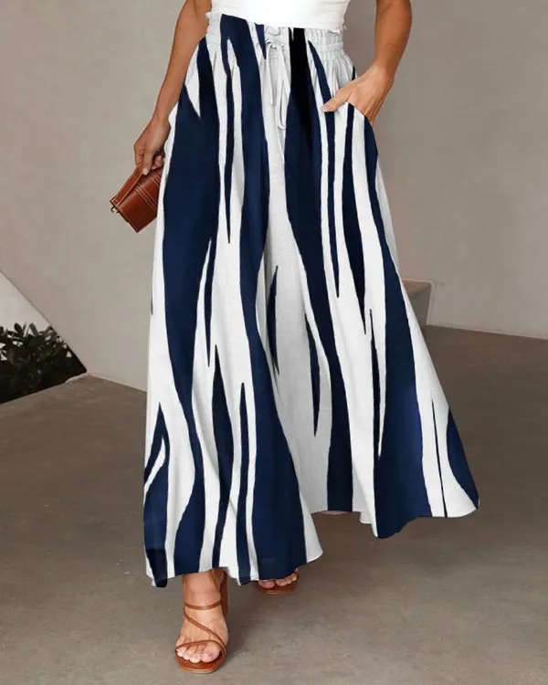 Women's Wide leg Pants Elastic Waistband High Waist Long Culottes Qk80 - Shop at LoveMi