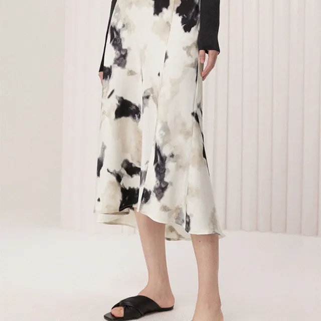 Ink Blooming Printing A Line Fishtail Skirt Ink - Shop at LoveMi