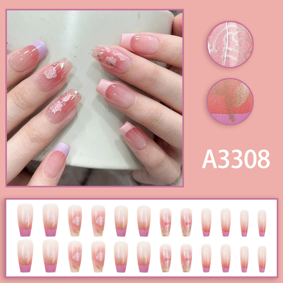 High-grade Nude Pure Desire Girl Heart Violet Red Wear Nail 24 Pieces 6