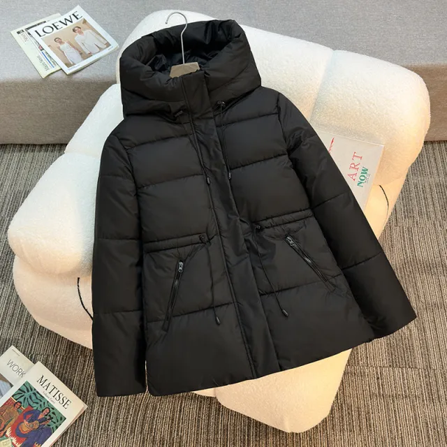 Mid length Hooded Cotton Coat With Thickening And Slimming Effect Black - Shop at LoveMi
