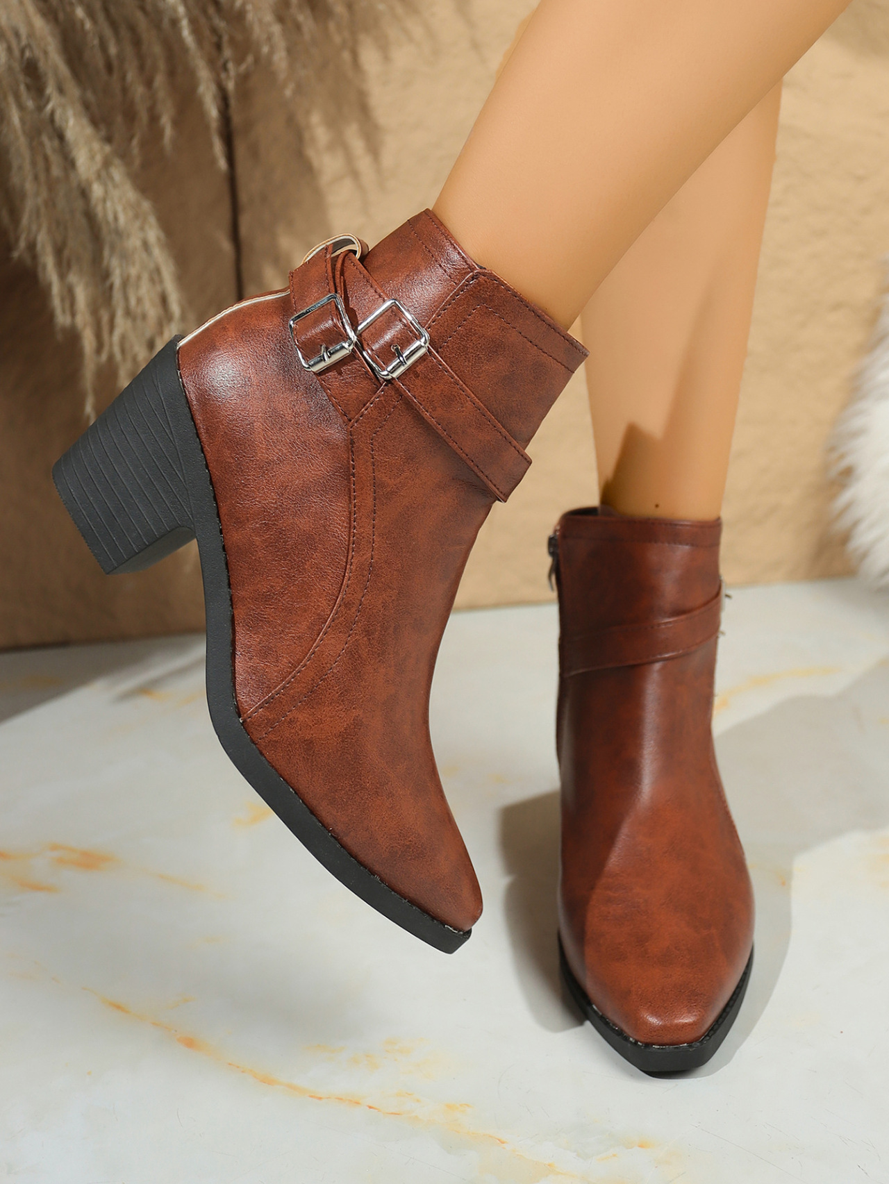 Sarah Express Buckle Ankle Boots Detail Close-Up