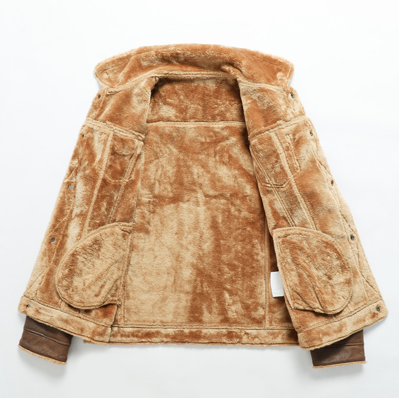 Fur-trimmed Lapel Jacket For Men, Winter Fleece-lined Coat - Image 2