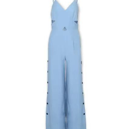 SLeeveless Hollow out Camisole High Waist Slim Solid Color Jumpsuit Blue - Shop at LoveMi