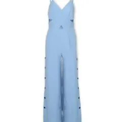 SLeeveless Hollow-out Camisole High Waist Slim Solid Color Jumpsuit - Blue - View 1