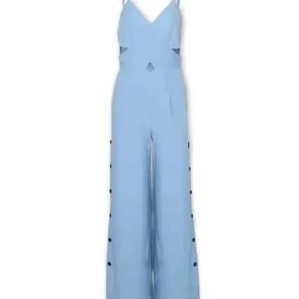 SLeeveless Hollow out Camisole High Waist Slim Solid Color Jumpsuit Blue - Shop at LoveMi