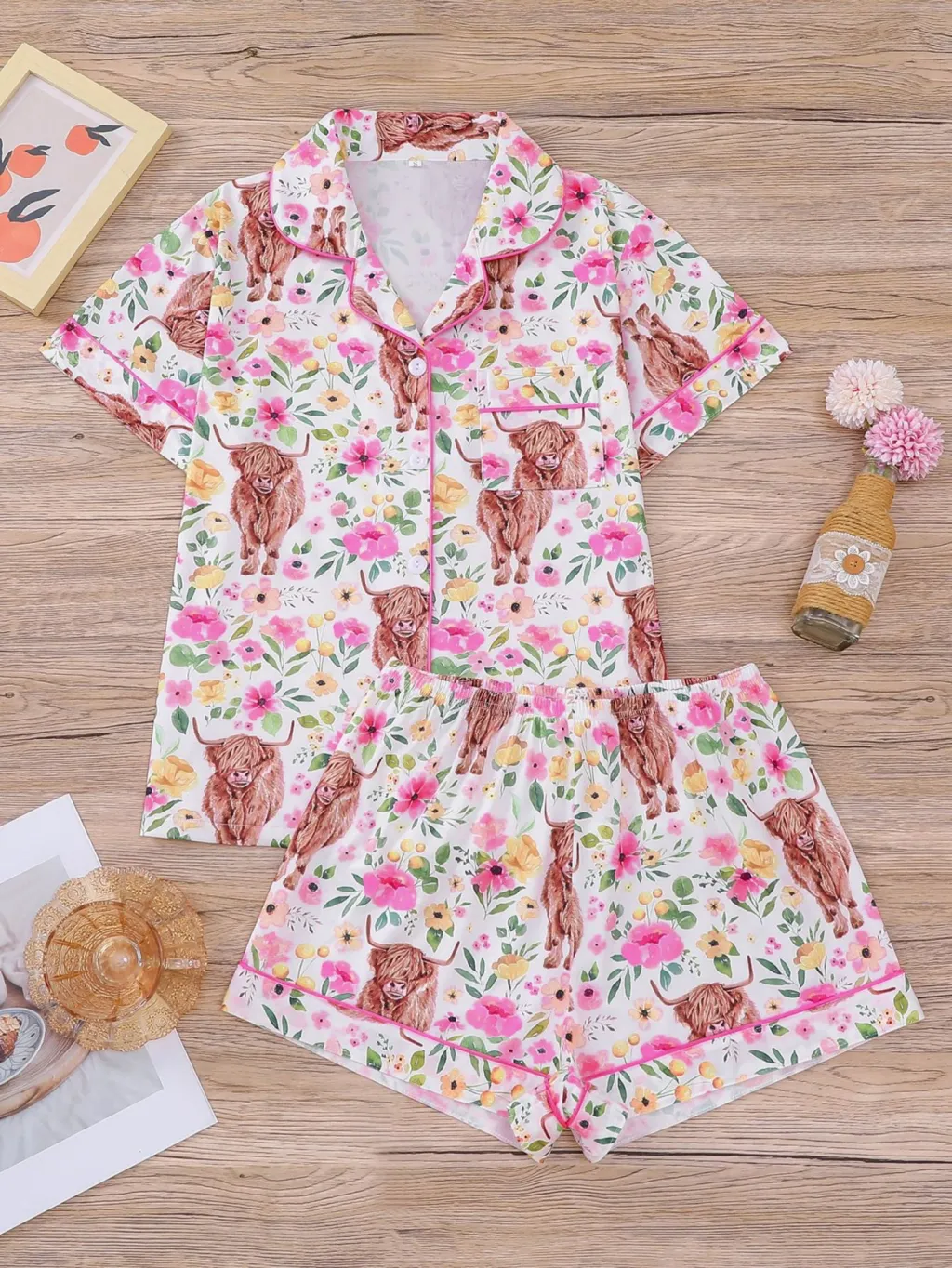Women's Floral-print Short-sleeve Suit - Sh1002201803