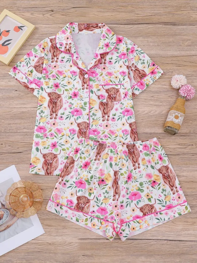 Women's Floral print Short sleeve Suit Sh1002201803 - Shop at LoveMi
