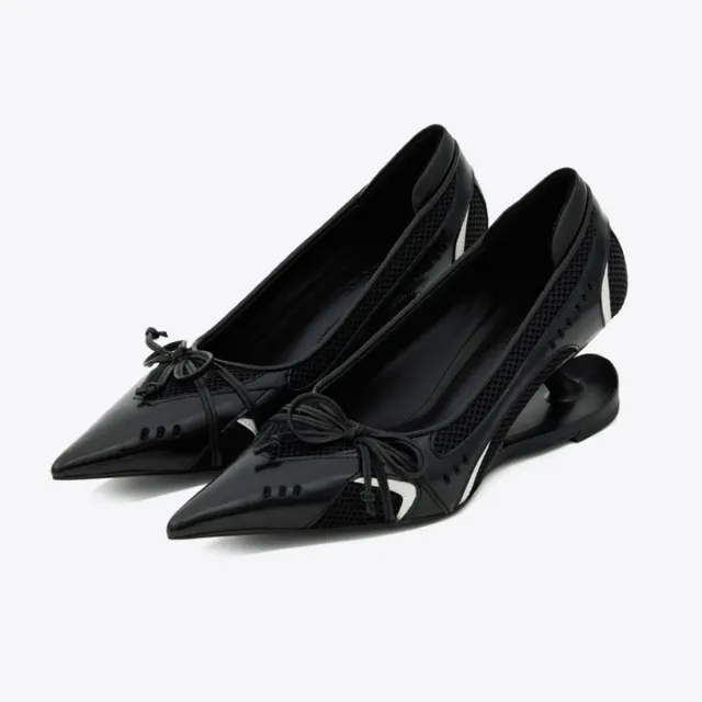 Retro Racing Shoes Suspension Profiled Heel Pointed Low cut High Heels Black - Shop at LoveMi