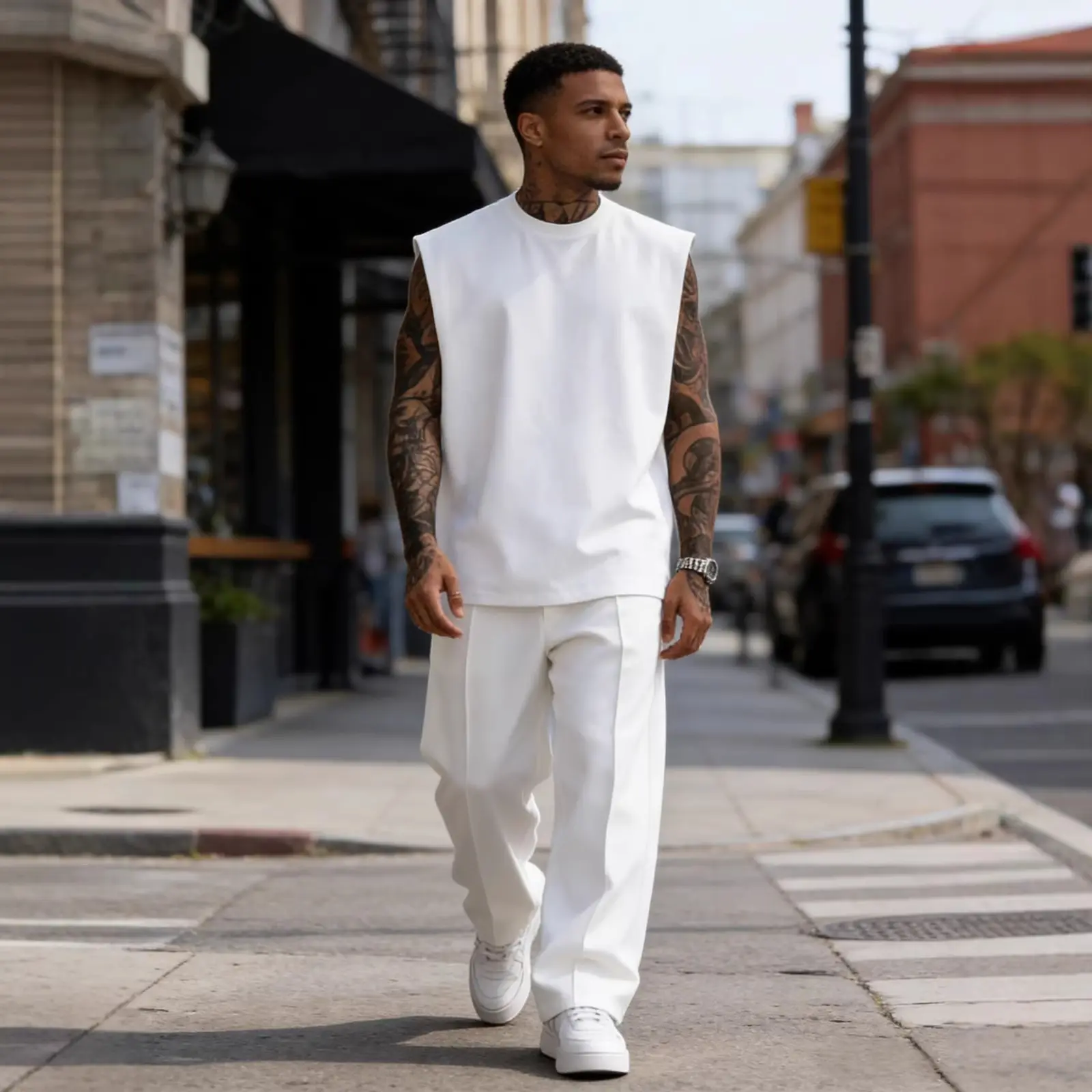 Mens Casual Sleeveless Crew-Neck Set
