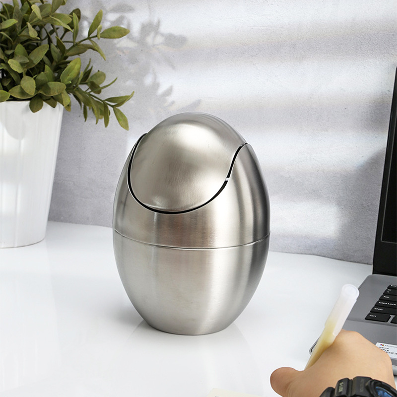 Mini Desktop Trash Can With Lid Made Of 304 Stainless Steel Lightweight