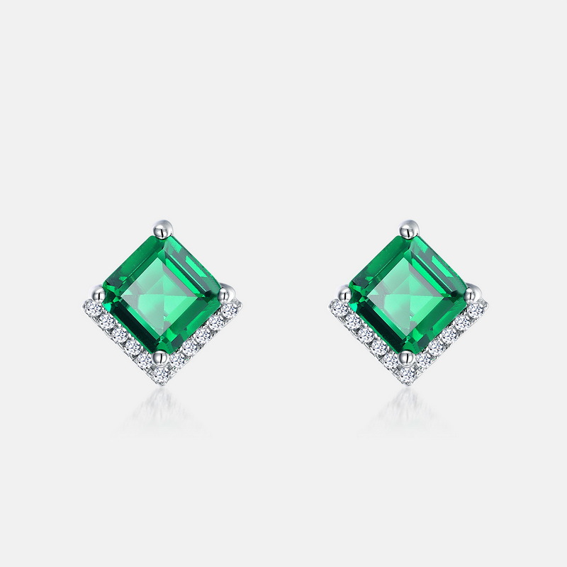 Women's Retro S925 Silver Emerald Stud Earrings