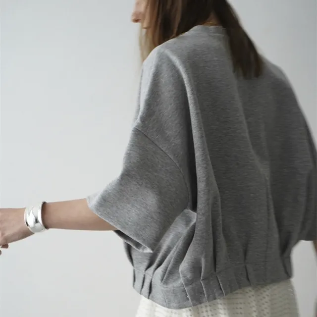 Round Neck Wide Sleeve Slimming Casual All matching Hoodie Gray - Shop at LoveMi