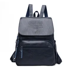 Women's Fashion Lightweight Leather Travel Backpack - Blue - View 1