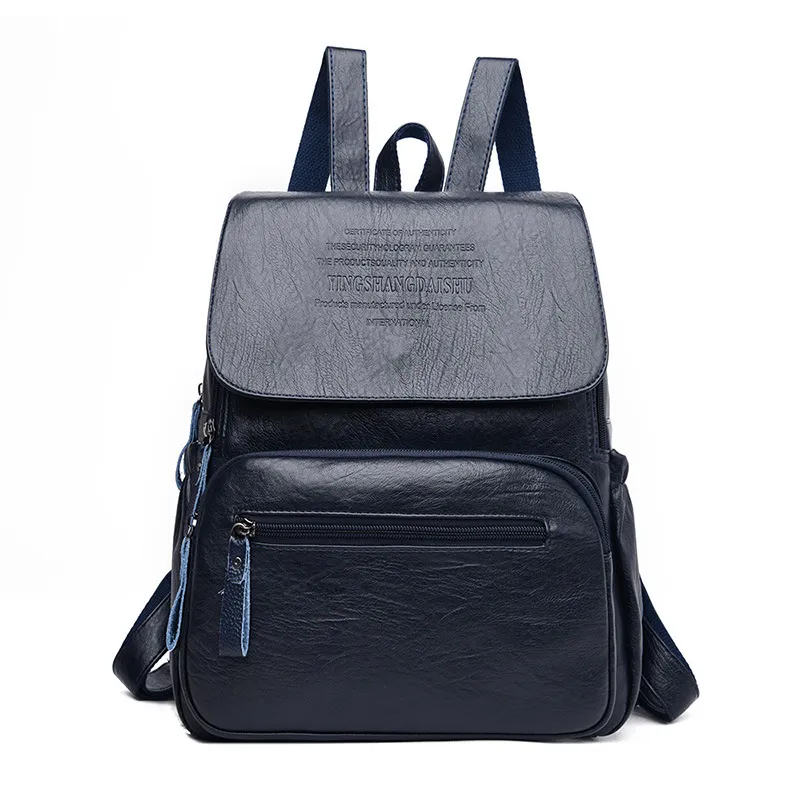 Women's Fashion Lightweight Leather Travel Backpack - Blue