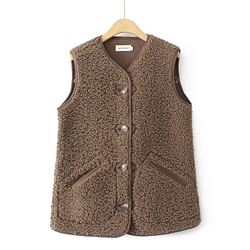 Lambswool Vest Plus Size Women's Clothing Composite Suede Nap - Brown