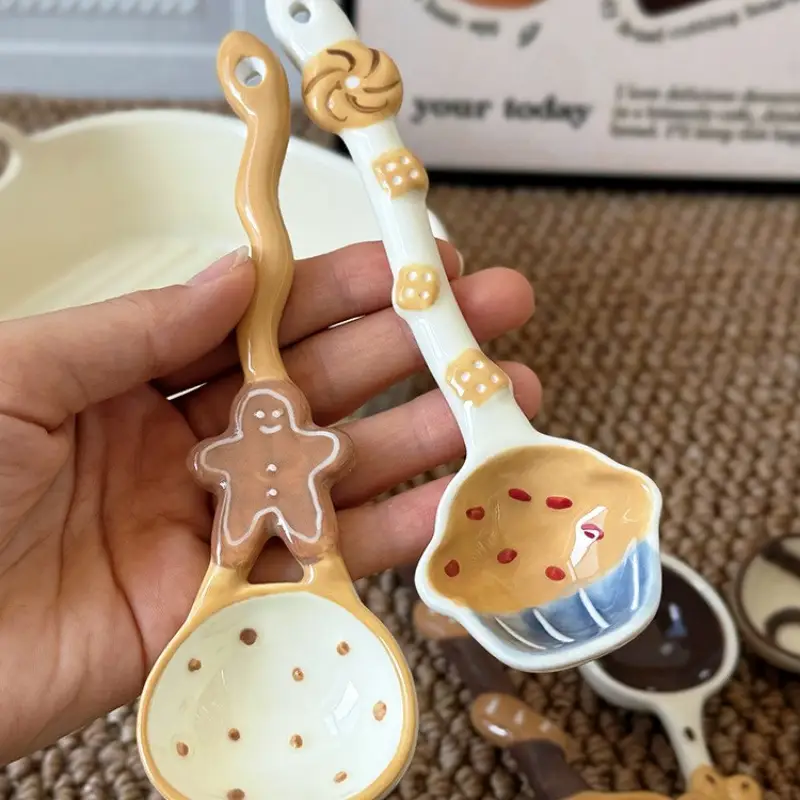 Cute Ceramic Small Long Handled Cartoon Underglaze Colorful Soup Spoon