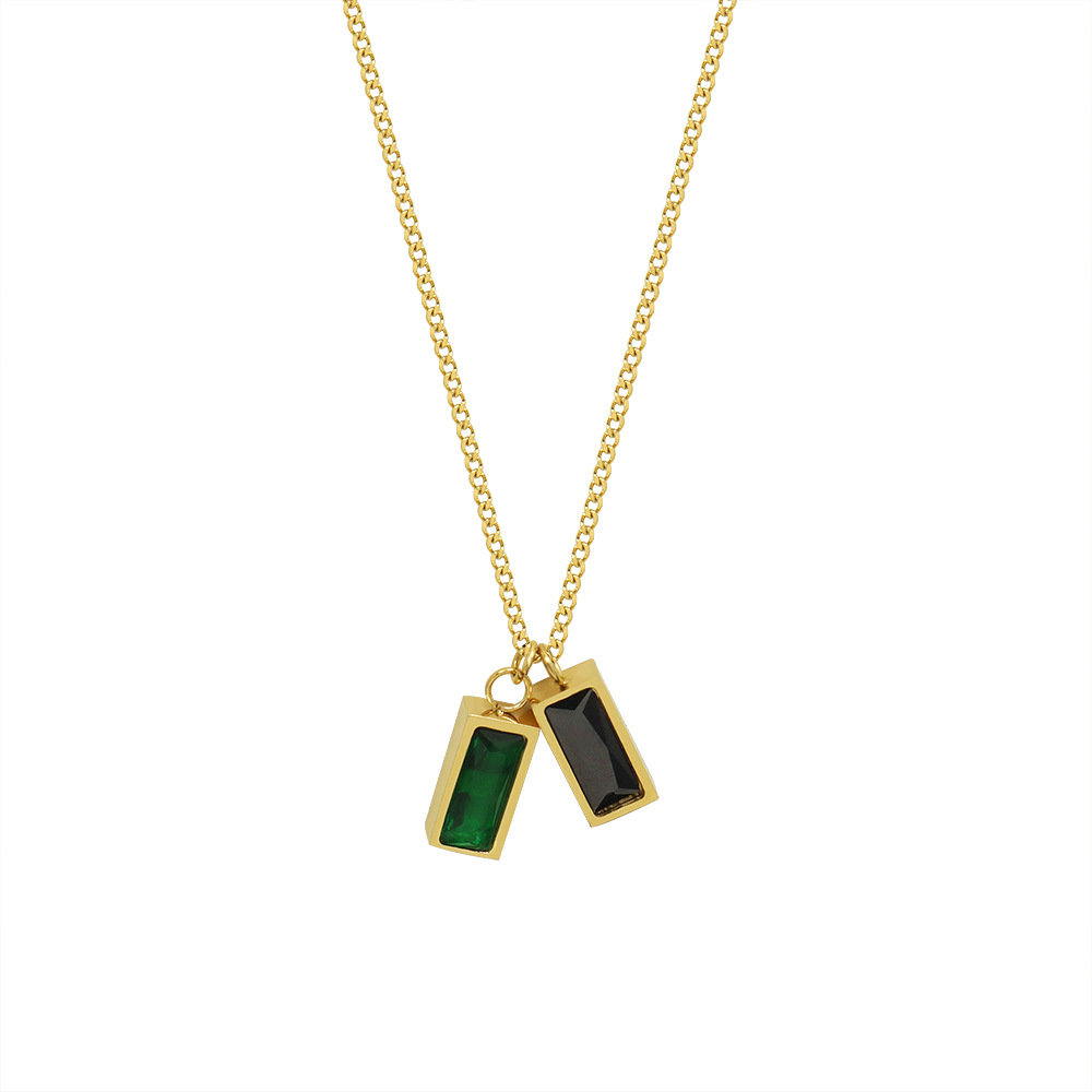 Titanium Steel 18K Gold Plating Emerald Zircon Pendant Necklace