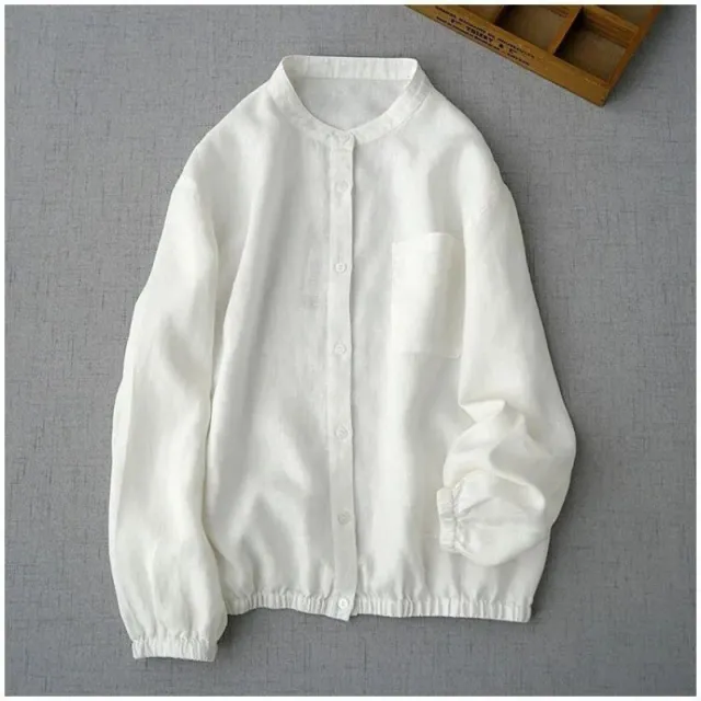 Japanese style Retro Cotton And Linen Long Sleeve Tops Shirt White - Shop at LoveMi