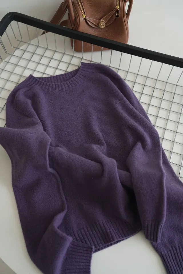 Women's Pure Wool Soft Glutinous Sweater Loose Pullover Violet - Shop at LoveMi